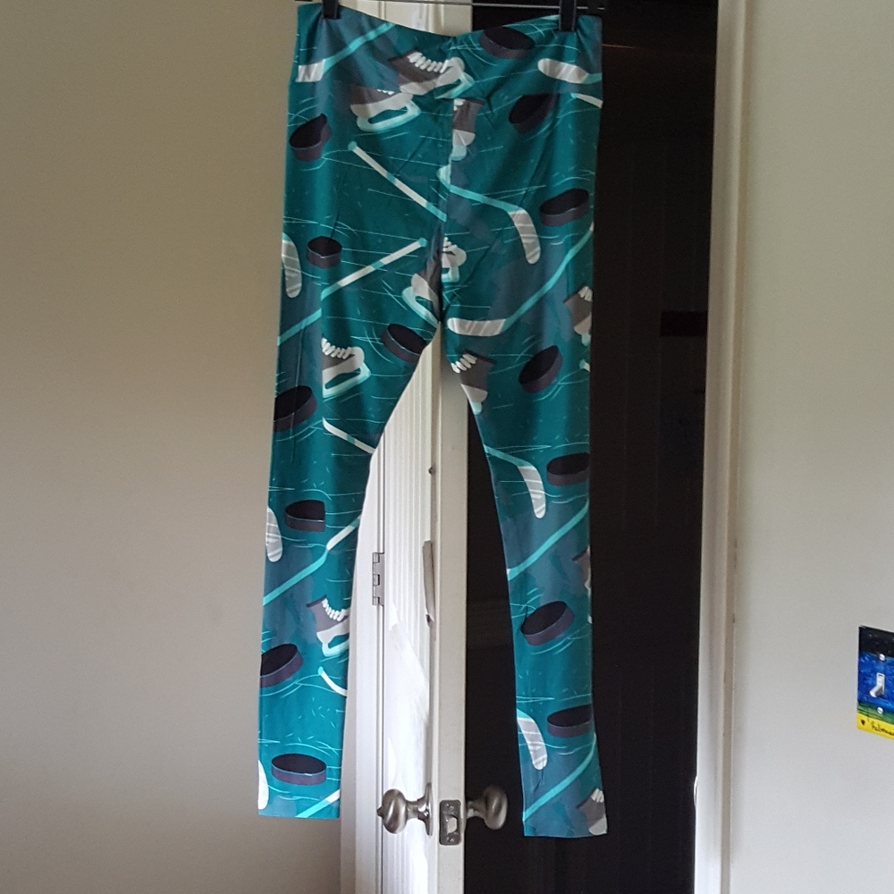 Ambrie Blue Hockey Leggings Size Curvy